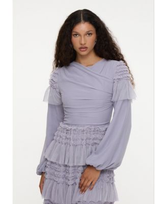 Women's Modest Ruffle Dress Maxi With Abstract Print