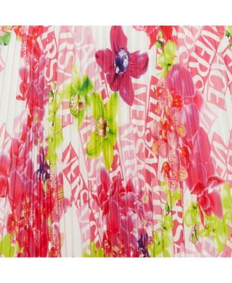 Women's Multicolor Floral Print Satin Pleated Asymmetric Midi Skirt