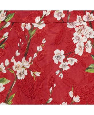 Women's Red Floral Print Cotton Silk Mini Skirt