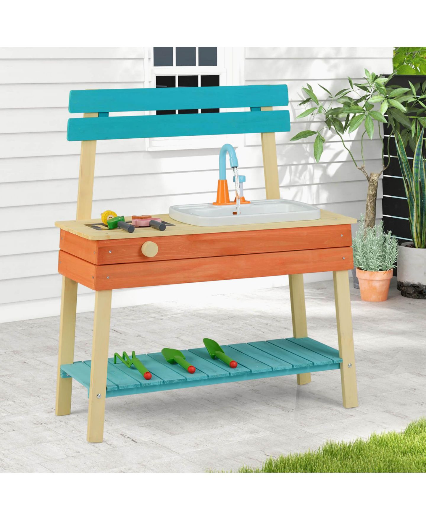 Детская игрушка Costway Water Play Wooden Mud Kitchen, Ages 3-8, цвет: Assorted Pre-Pack — фото 5