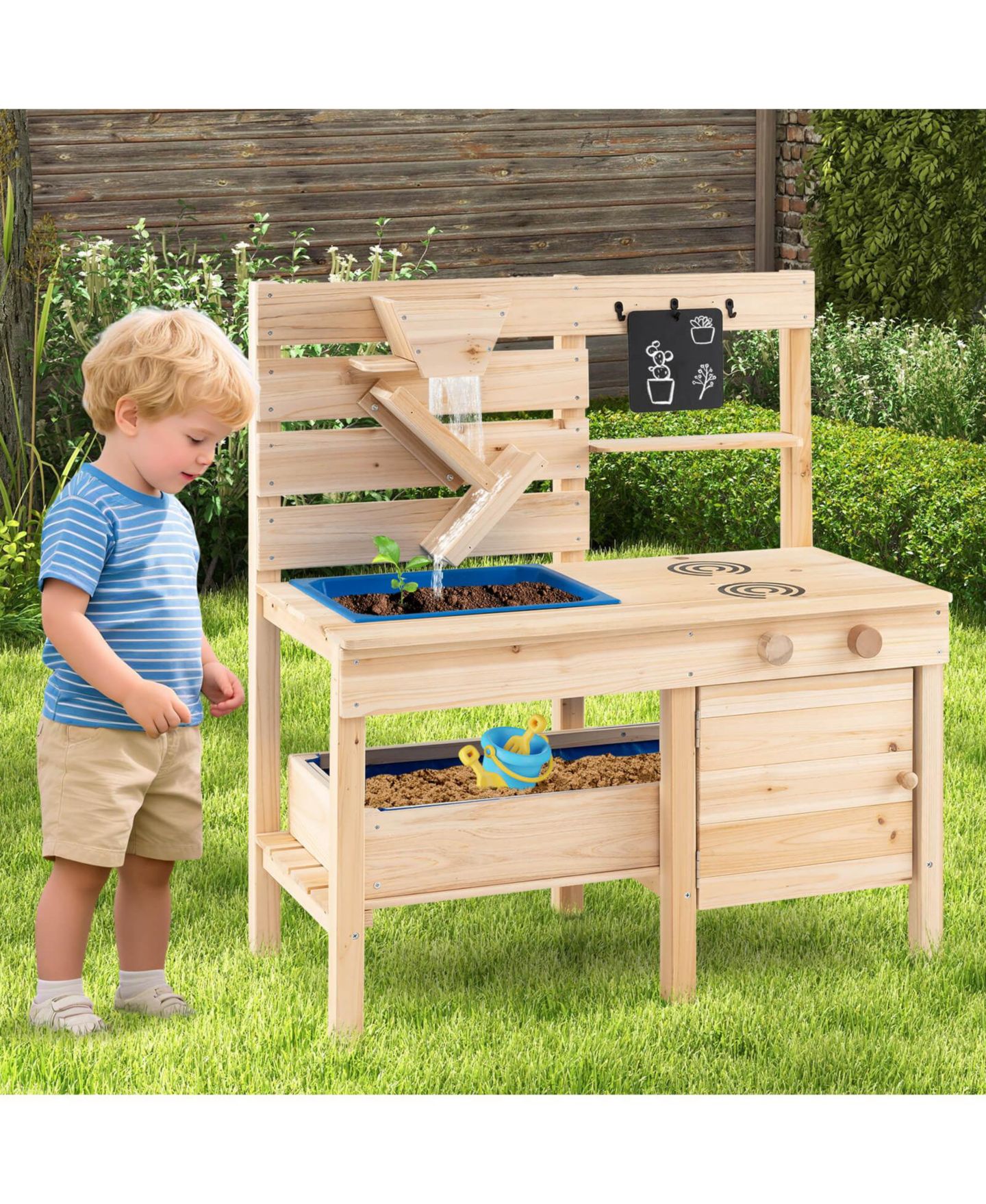 Детская игрушка Costway Detachable-Sandbox Outdoor Mud Kitchen, 3–8 лет, цвет: Натуральный — фото 4