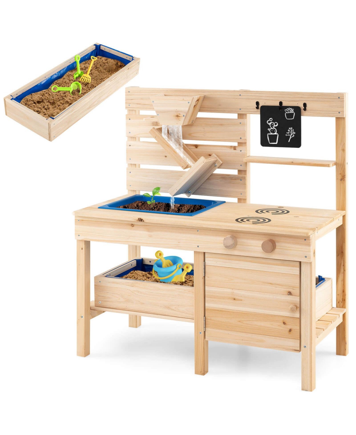 Costway Mud Kitchen with Detachable Sandbox Outdoor Play Pretend Kitchen with Stoves