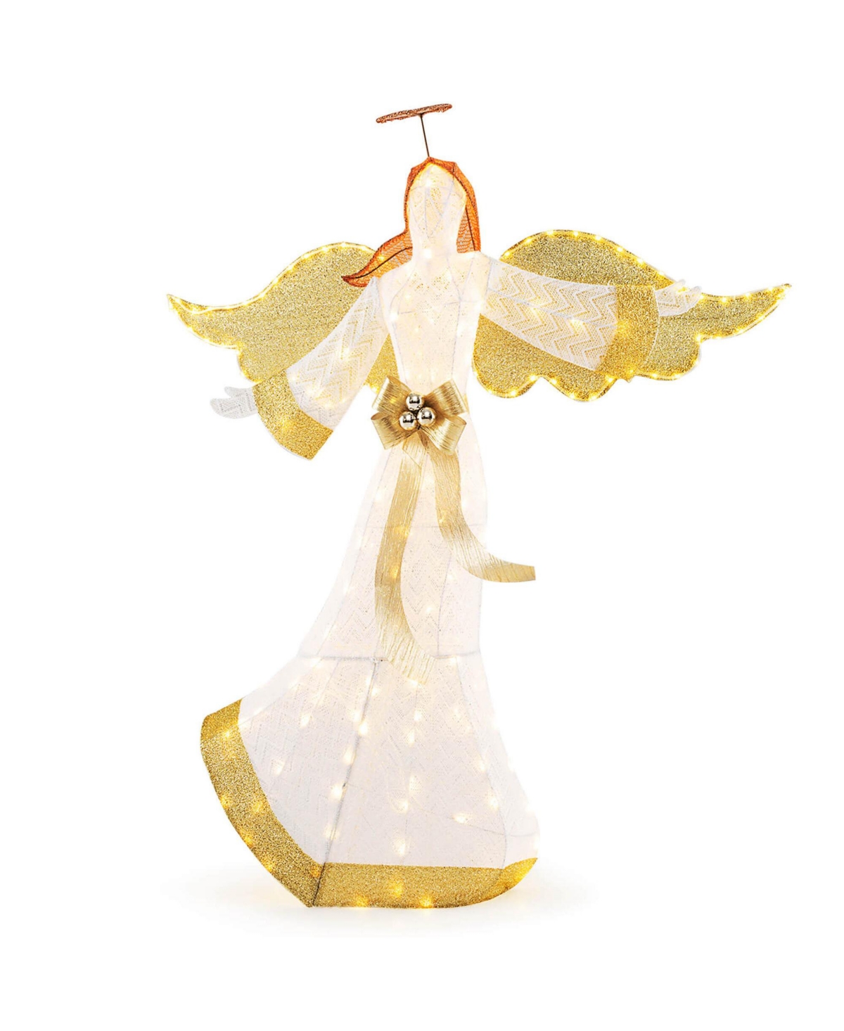 Costway 5.2 Ft Lighted Angel with Halo & Bow Zip Ties & Ground Stakes 180 Led Lights