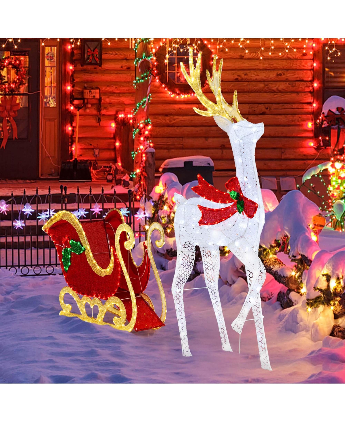 Lighted Christmas Reindeer & Sleigh Set Light-up Xmas Decorations with 462 Led Lights