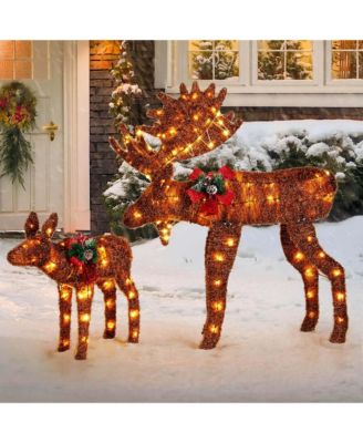 2 PCS Lighted Moose Family Light-up Xmas Deer Decorations with 170 LED Lights