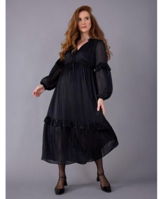 Maternity V-Neck Long Sleeve Tiered Maxi Dress - Motherhood