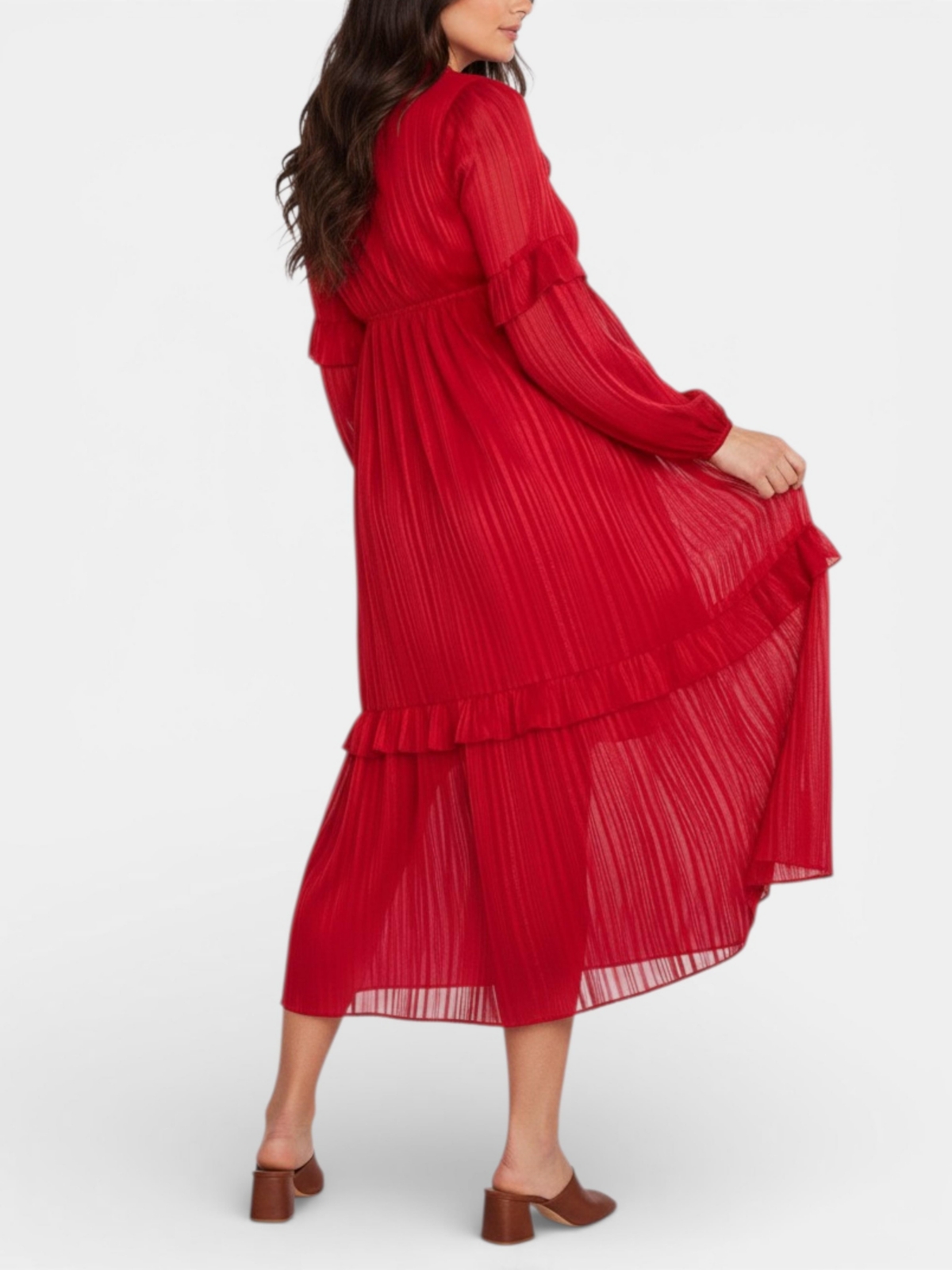 Motherhood Maternity V-Neck Long Sleeve Tiered Maxi Dress