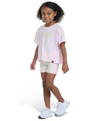 Girls' 2T-6X Crewneck T-Shirt and Printed Bike Shorts, 2-Piece Set