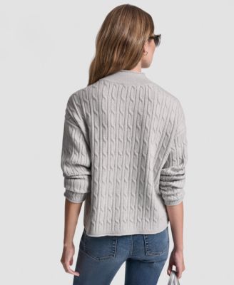 Women's Mock Neck Drop Shoulder Cable Sweater