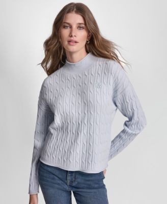 Women's Mock Neck Drop Shoulder Cable Sweater
