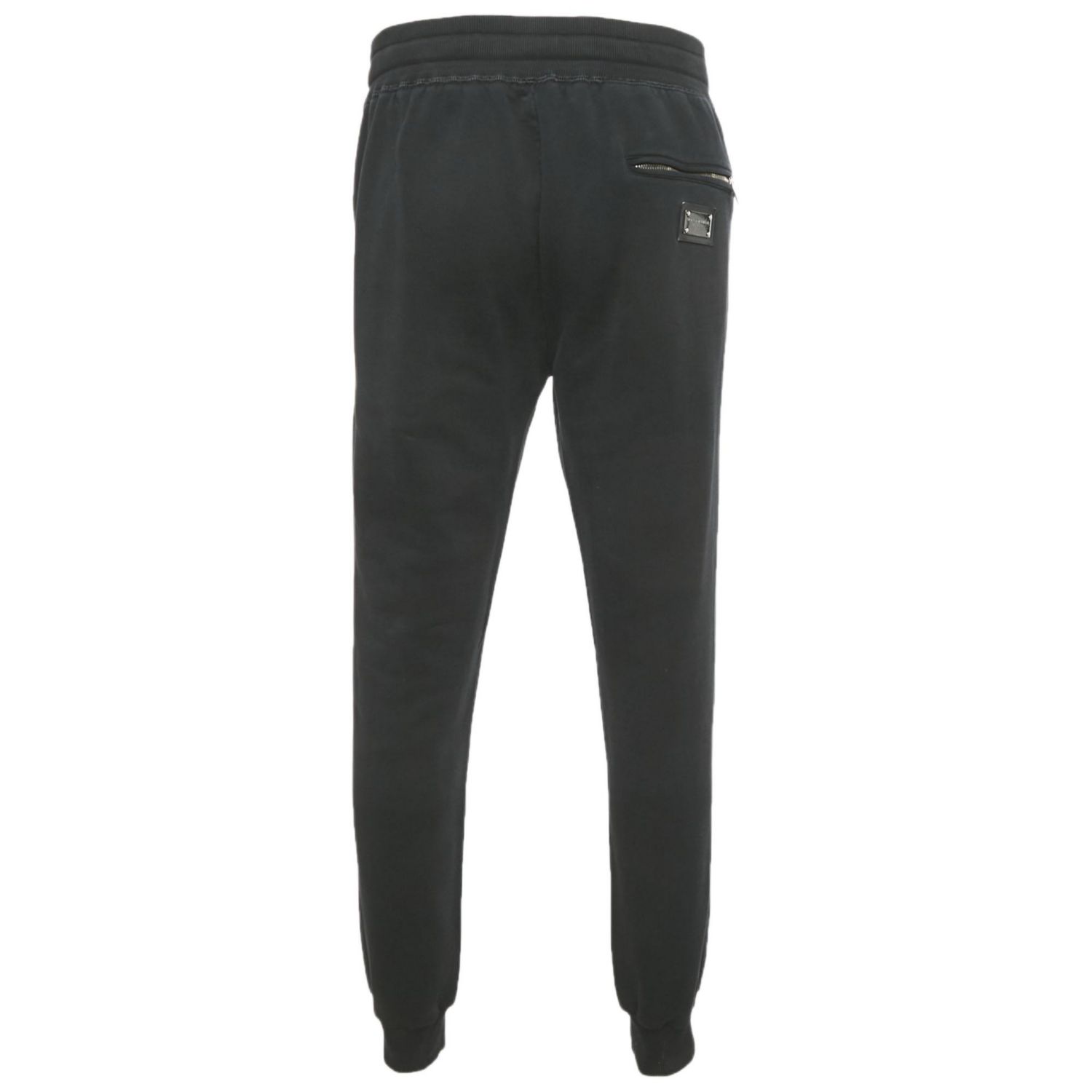 Men's Black Cotton Logo Plaque Detail Joggers