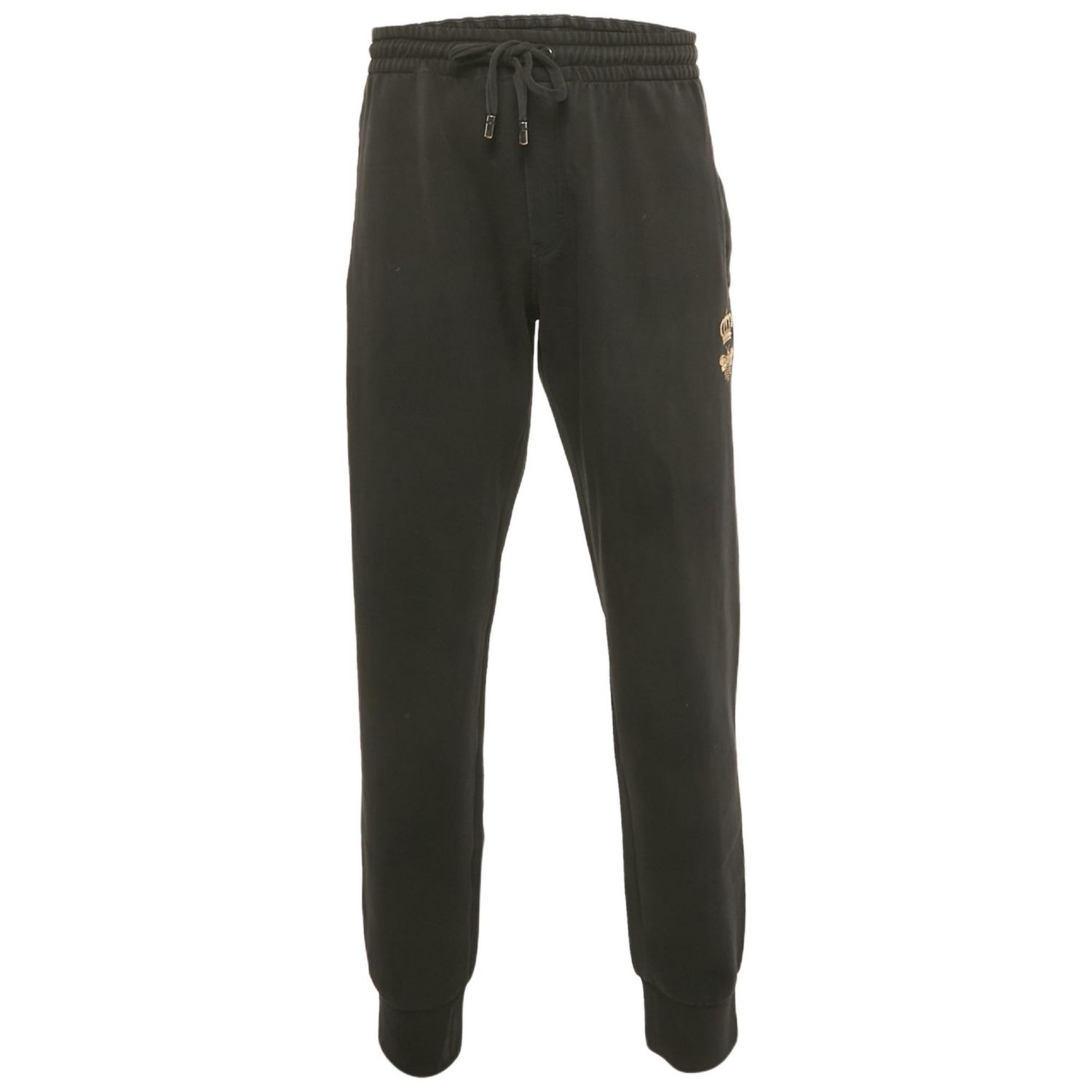 Men's Black Crown Embroidered Cotton Jogger Pants