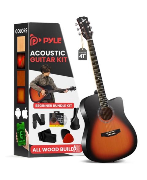 Детские игрушки Pyle Easy Play 41" Cutaway Acoustic Guitar with Digital Tuner, Guitar Kit, Ages 11+, цвет: Коричневый