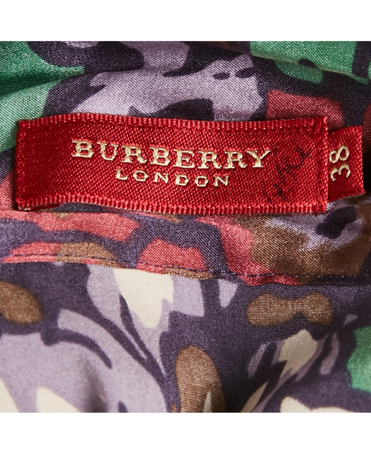 Pre-Owned Burberry Women's London Printed Satin Silk Tie-Up Neck Detail Blouse