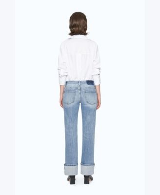 Women's Mid-Rise Straight Cuffed Distressed Jeans