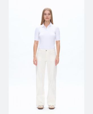 Women's Mid-Rise Wide-Leg Denim Patch-Pocket Jeans