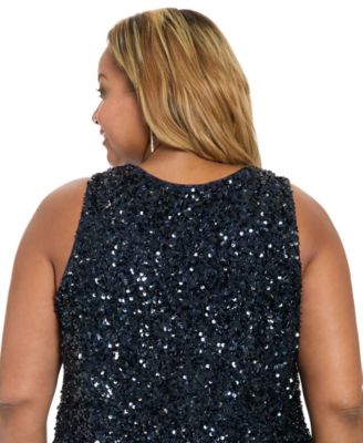 Plus Size Sleeveless Scoop Neck Sequin Top