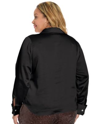 Plus Size Long-Sleeve Satin Top