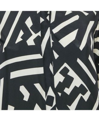 Women's London Black Printed Silk Button Front Shirt