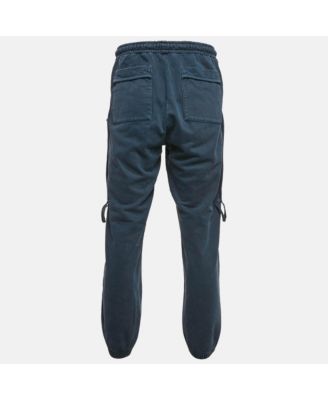 Men's Navy Blue Logo Embroidered Cotton Knit Trackpants