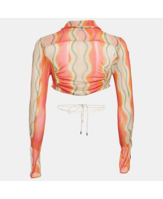 Women's Multicolor Mesh Le Raphia La Chemise Abaca Crop Top