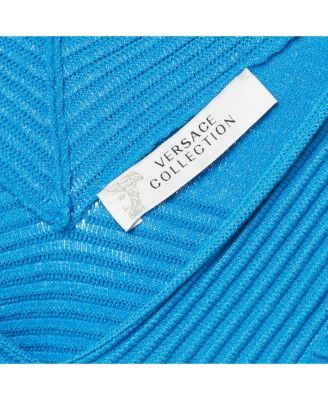 Women's Collection Blue Textured Stretch Knit V-Neck Pullover