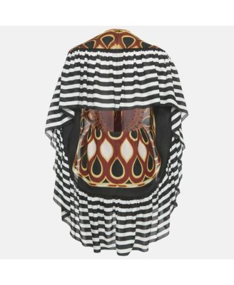 Women's Black Printed Silk Frill Back Open Blouse