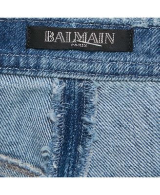 Women's Blue Distressed Denim Button Detail Shorts