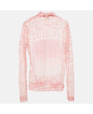 Women's Pink/white Mesh Velvet 4G Turtleneck Top