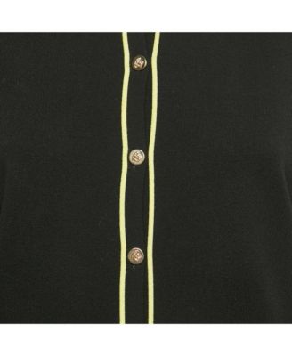 Women's Black Knit Cut -Out Detail Knit Button Front Cardigan