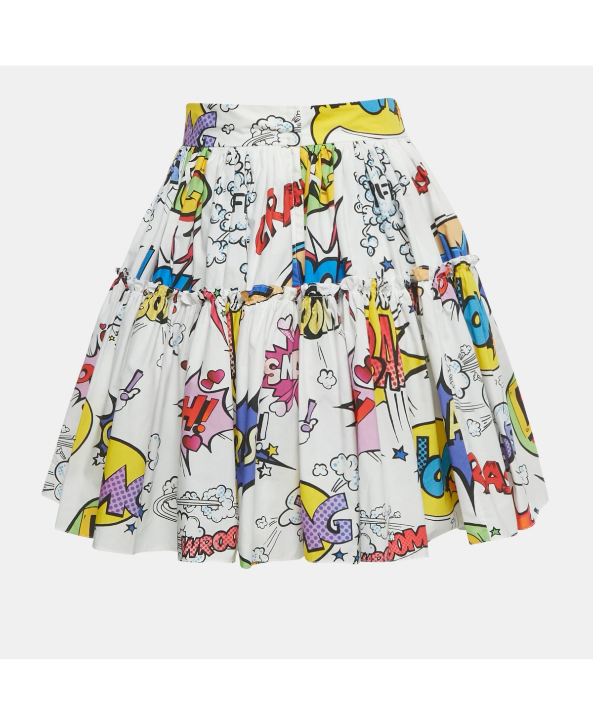 Pre-Owned Dolce & Gabbana Women's White Comic Print Poplin Tiered Mini Skirt