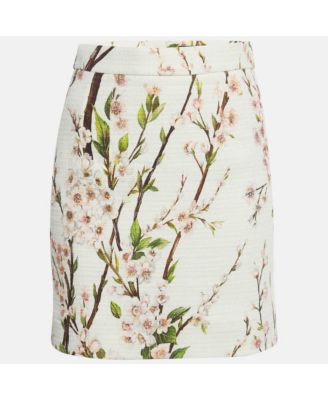 Women's White Floral Print Tweed Mini Skirt