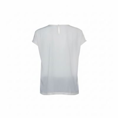 Women's Black And Beige Dice Key Printed Silk Short Sleeve Top