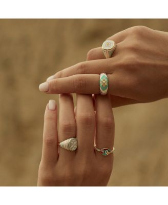 Adjustable Multi Pastel Color Enamel Sterling Silver Signet Ring