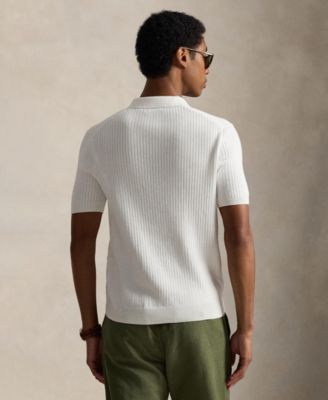 Men's Rib-Knit Cotton Johnny Collar Sweater