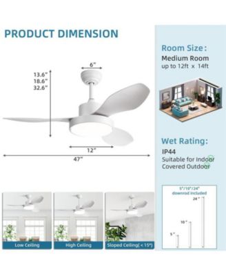 47-inch Modern White 3 Blades Ceiling Fan with Six-Speed Remote Control and Timing Function and Light Kit