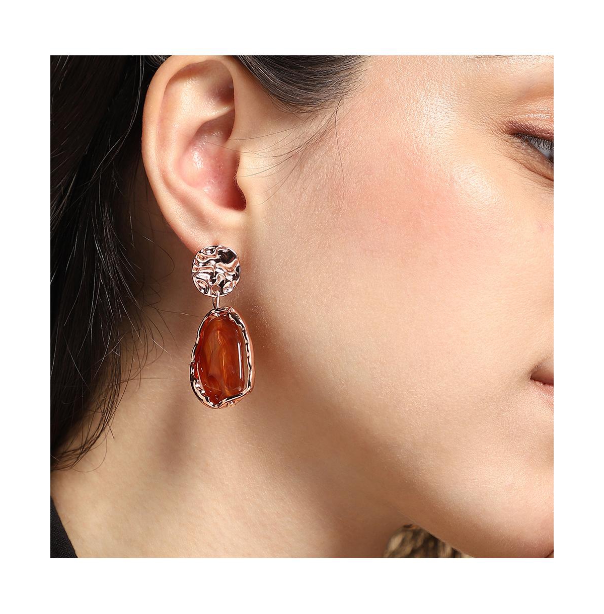 Women's The Hammered-Amber Drop Earrings - Rose Gold