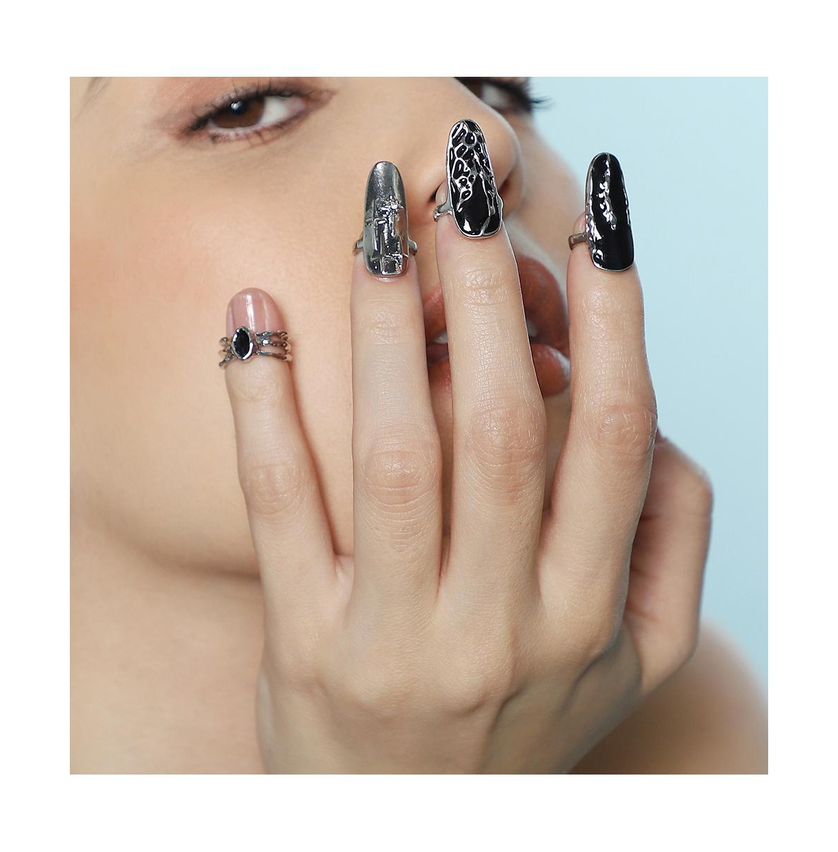 Sohi Women's The Enamel-Goliath Nail Rings - Metallic Silver (Set Of 4)