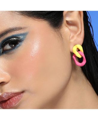 Women's The Block-Link Drop Earrings - Lemon Yellow & Fushcia Pink