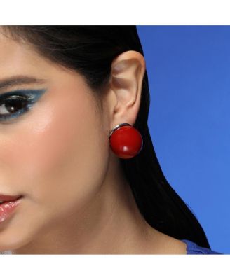 Women's The Chunky-Jacqueline Stud Earrings - Cherry Red & Metallic Silver