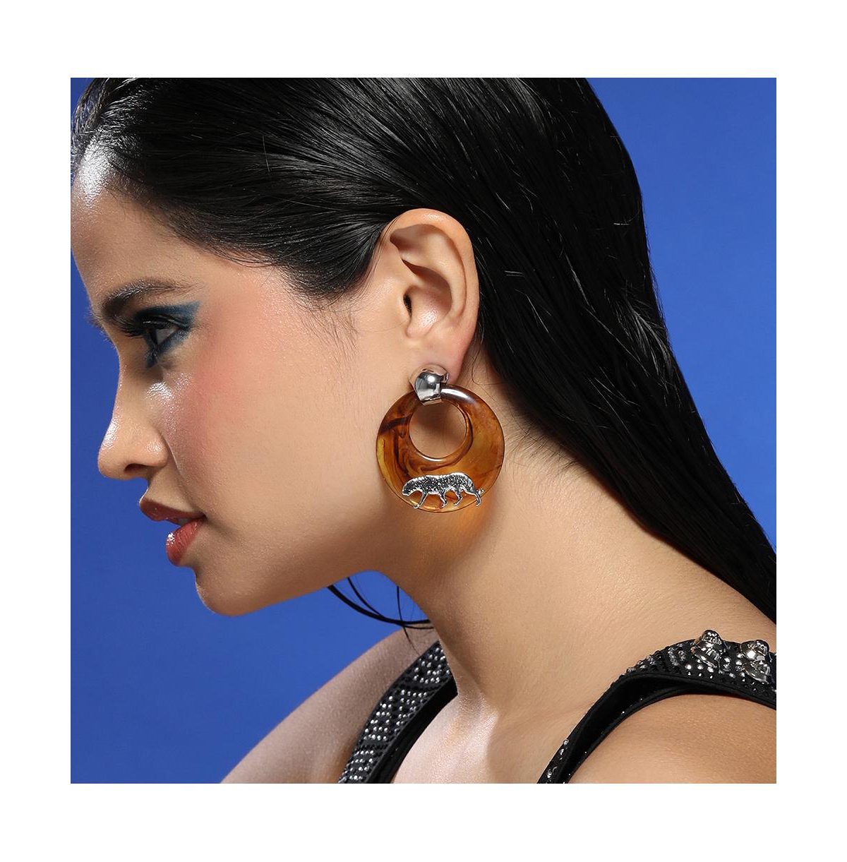 Women's The Circular-Panthera Statement Earrings - Metallic Silver