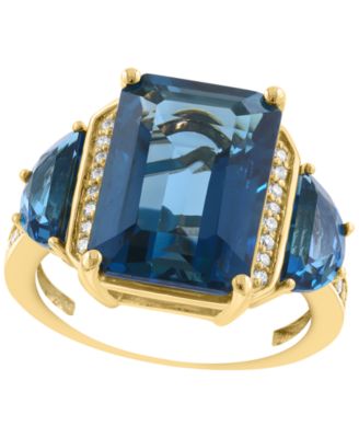 EFFY Collection - Diamond (1/4 ct. t.w.) & London Blue Topaz (11 ct. t.w.) Ring in 14K Yellow Gold