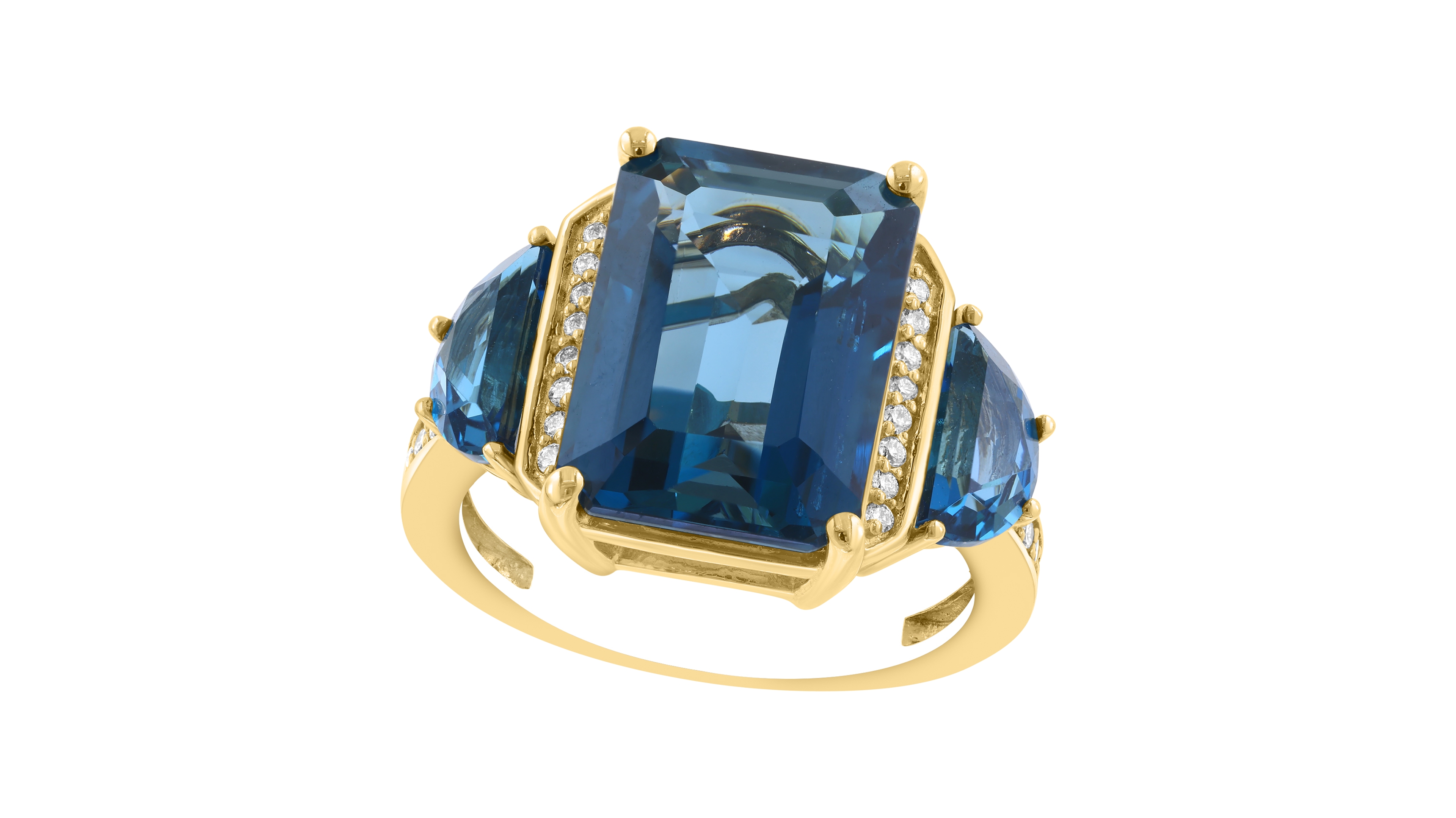 Effy Collection Diamond (1/4 ct. t.w.) & London Blue Topaz (11 ct. t.w.) Ring in 14k Yellow Gold