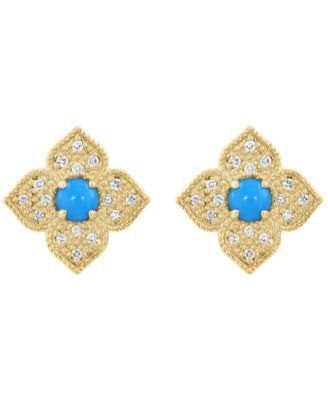 Diamond (1/10 ct. t.w.) & Turquoise Stud Earrings in 14k Yellow Gold
