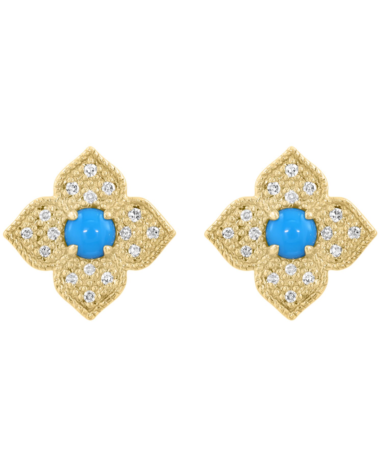 Diamond (1/10 ct. t.w.) & Turquoise Stud Earrings in 14k Yellow Gold