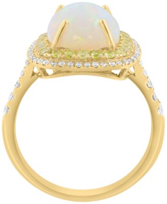 White Diamond (1/4 ct. t.w.), Yellow Diamond (1/3 ct. t.w.) & Opal (2-5/8 ct. t.w.) Ring in 14k Yellow Gold