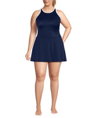 Plus Size Tugless High Neck Swim Dress Swimsuit