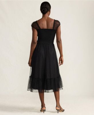 Women's Flocked Chiffon Midi Dress