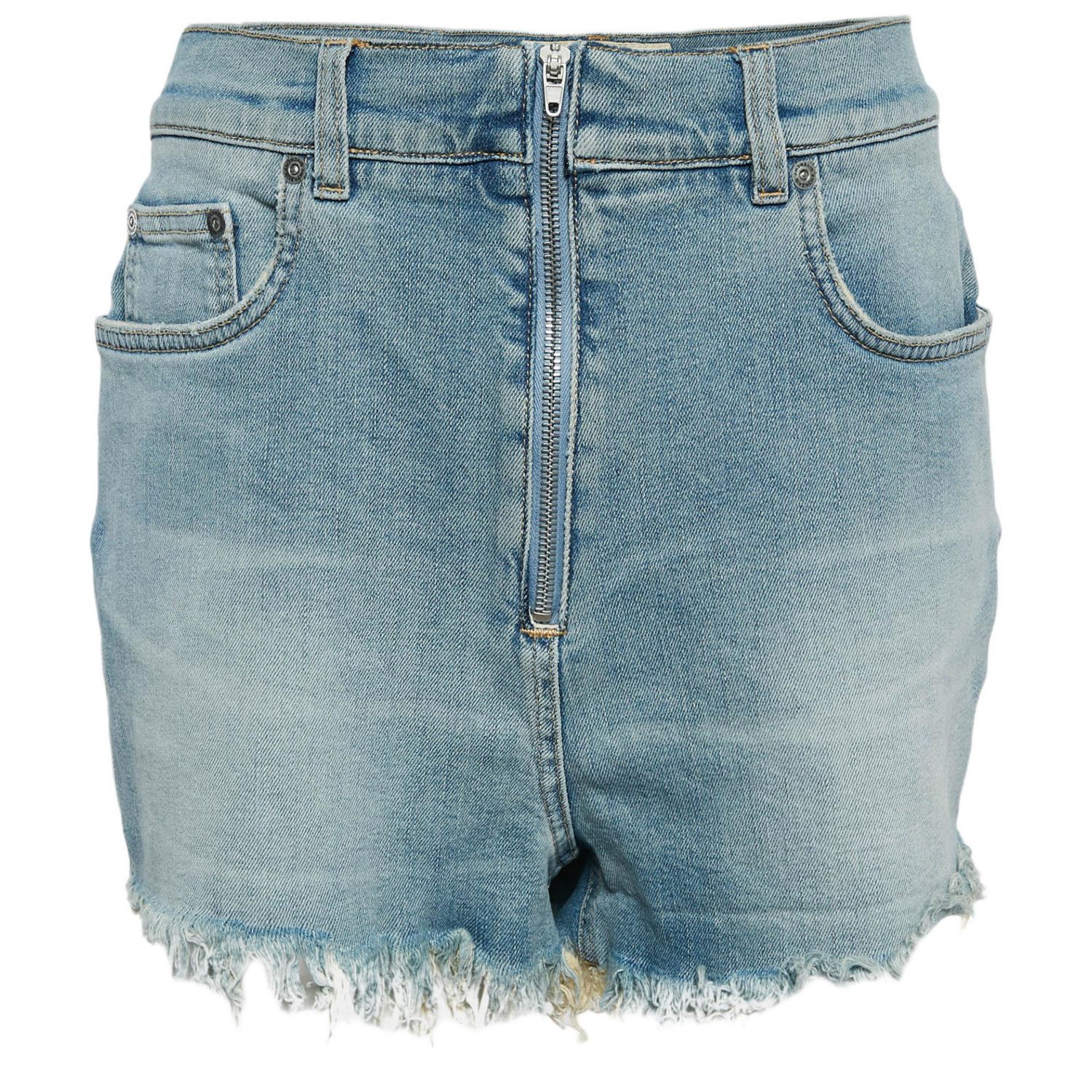 Women's Blue Washed Denim Raw Edge Detail Shorts