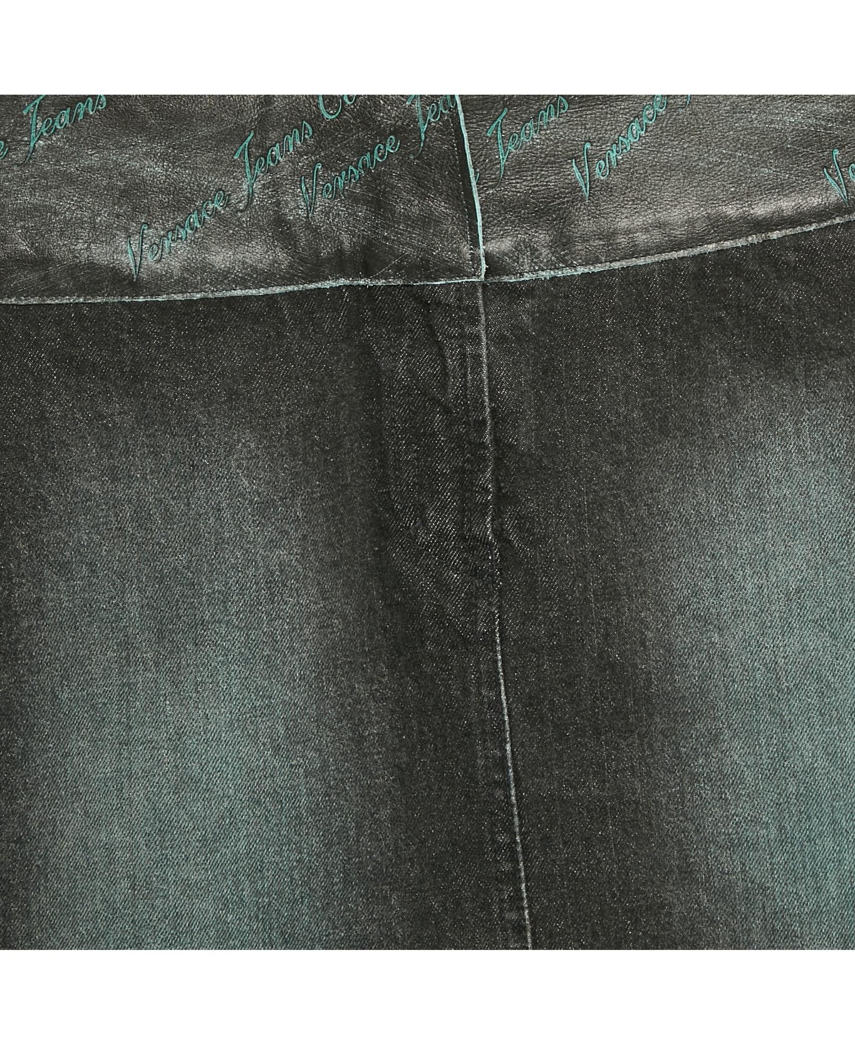 Pre-Owned Versace Women's Jeans Couture Black Washed Denim Leather Detail Mini Skirt